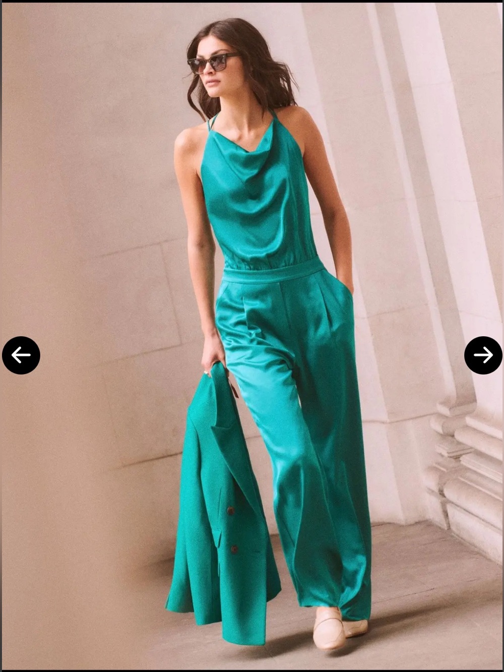 Reiss Teal Satin Wide-Leg Jumpsuit